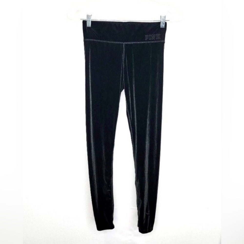 PINK Victoria's Secret Women's Black Embroidered Velour Leggings Size S